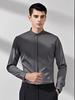 Camisa Retro Americana para Hombre con Cuello Alto, Botones Ocultos, Corte Delgado, Mangas Largas, Fresca, Delgada, Transpirable, Casual de Negocios, Forro Versátil