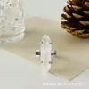 Anel de cristal rosa 8*31 coluna hexagonal dupla ponta incrustado jade ágata anel de amantes vivos processamento personalizado