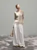 Top Base de Punto Acanalado Cuello en U Estilo Dulce y Deseo para Mujer, Primavera/Otoño, Encaje Falso de Dos Piezas, Corte Ajustado, Elástico, Favorecedor, Manga Larga