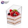 Bolo de farelo de madeira descartável transparente de plástico PS com tampa Mousse Iogurte Pudim Sundae Copo de couro duplo para sorvete de leite