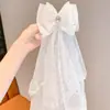 Pasador de perla blanca de princesa para niños tocado de bebé accesorios para el cabello niña cumpleaños boda lazo malla