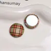 Brinco DIY Botão de Tecido Xadrez Redondo Retrô Estilo Japonês Acessórios de Orelha Femininos Acessórios de Botão para Capa de Celular