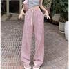 Pantalones Casuales Relajados para Mujer 2025 Verano Nuevo Sueltos Rectos Estilo Lazy Rayas Verticales Pierna Ancha Pantalones Largos