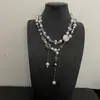 Colar multicamadas de cristal com contas estilo vintage francês para mulheres, design único com borlas florais, corrente para clavícula, choker da moda