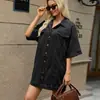 Vestido de ganga lavado com lapela, dois bolsos, botões metálicos, ombros caídos, comércio exterior transfronteiriço europeu e americano Amazon