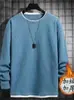 Camiseta base de manga larga para hombre, color liso, talla grande, estilo waffle, forro polar, imitación de dos piezas, otoño e invierno, transfronterizo, sudadera nueva con cuello redondo