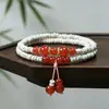 Pulseira de Contas de Oração Bodhi de Jade Branco Estrela-Lua Ecológica Original Natural Corrente Longa para Mão para Homens e Mulheres