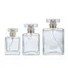Botella de Perfume Cuadrada Plana de 30 ml en Stock, Botella de Vidrio Simple de Alta Transparencia de 50 ml para Sub-Embotellado, Botella de Spray Portátil de Múltiples Especificaciones para Cuidado Diario