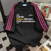 Camiseta de Manga Corta con Diseño de Bloques de Color Estampado de Letras y Tres Rayas para Mujer, Top Premium de Verano Resistente para Pareja