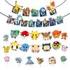 Suministros para fiestas temáticas de Pikachu, Pokémon Go, decoración de cumpleaños para niños, pancarta de dibujos animados, flores para tirar, banderas para tirar