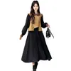 Nuevo Vestido de Patchwork Estilo Británico con Cuadros Contrastantes para Mujer, Primavera y Otoño, Falso Dos Piezas, Ceñido a la Cintura, Adelgazante, Falda Larga Irregular