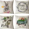 Funda de Almohada Personalizada Huevo de Pascua Decoración para el Hogar Transfronteriza Venta al por Mayor Conejito de Pascua Cojín de Lino Sofá