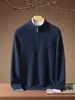 Suéter de cashmere 100% puro para homens, com zíper parcial, gola alta, para outono e inverno, cor cinza, malha business casual, leve e luxuoso