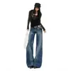 Jeans juveniles de tiro bajo de pierna ancha, color Naranja # con estampado de rayo, para mujer, corte holgado, adelgazantes, modernos, versátiles, pantalones de largo hasta el suelo