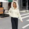 Cárdigan Corto de Punto con Capucha y Cuello de Piel para Mujer, Ropa Exterior Transfronteriza Europea y Americana, Nuevo 2025