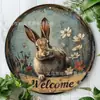 Letrero de Madera de Pascua con Conejo Letrero de Bienvenida para Puerta Venta al por Mayor Decoración de Pared de Atmósfera Festiva Decoración de Pared Artesanía de Madera