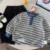 Moletom Infantil Bangcheng 2026 Primavera e Outono Novo Estilo Coreano Infantil Listrado Estiloso Pulôver para Crianças Jovens e Mais Velhas Roupa Infantil Versátil