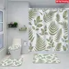 Juego de Cuatro Piezas de Cortina de Ducha y Alfombrilla de Baño con Diseño de Flores y Plantas Transfronterizas para Baño del Hogar, Cortina de Ducha Divisoria de Separación Seca y Húmeda, Cortina de Ducha Impermeable