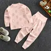 Conjunto de Pantalones de Cintura Alta para Niños que Protegen el Vientre, Estilo Primavera y Otoño, Ropa de Otoño para Bebés, Ropa Interior de Algodón Puro para Niñas, Pijama de Cuello Redondo para Niños