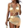 Biquíni Feminino Cor Vibrante Sexy Conjunto de Três Peças Dividido Sem Aro Suporte Coletor Roupa de Banho para Férias Praia Fonte Termal