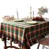 Mantel a cuadros retro navideño, mantel rectangular de poliéster estilo americano, con bordes festoneados y patrón a cuadros, creando una atmósfera festiva para uso doméstico