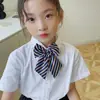 Nova Camisa Social Uniforme Escolar Listrada Estilo Coreano Gravata Laço de Performance Feminino Gola Fashion Flor