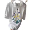 Camiseta Simples com Estampa Floral Estilo Coreano de Manga Curta para Mulheres, Novo Estilo de Verão, Solta, Emagrecedora, Versátil, Casual, Top com Gola Redonda