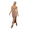C7057 Transfronterizo Aliexpress Amazon Sitio Independiente Moda Europea y Americana Ropa de Mujer Vestido con Abertura de Pedrería Falda Larga Nuevo