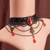 Nuevo Collar de Encaje de Moda Exagerada Europea y Americana Flor de Rosa Negra Colgante de Piedra Preciosa Gargantilla Tendencia Hip-Hop