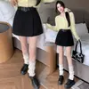 Pantalones cortos de falda de lana para mujer, nuevos pantalones de falda de lana para otoño e invierno, pantalones cortos de cintura alta, pantalones de bota para mujer, negro