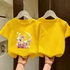 Camiseta de Manga Corta para Niñas de Verano con Estampado de Dibujos Animados, Bonita Blusa de Cuello Redondo, Camiseta Básica Elegante y Versátil de Corteholgado para Niños
