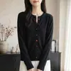 Cárdigan de punto con cuello redondo, nuevo otoño/invierno 2026, lana de hilo fino, manga larga, para mujer, botones coloridos, color liso, top holgado y versátil
