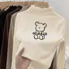 Ropa interior térmica para niñas Otoño Invierno Nueva Elegante Cuello Semi Alto Forro Polar Ropa Interior Niña Camiseta de Manga Larga con Adorno de Volantes