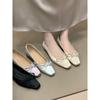 Zapatos Mary Jane Cuadrados de Seda y Satén Franceses con Lazo 2025 Nuevos Zapatos de Salón Plisados de Satén