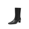 Botas de Invierno 2025 para Mujer, Estilo Francés Sencillo, Tacón Kitten, Piel de Vaca, Tacón Medio Grueso, Punta Cuadrada Pequeña, Piel Genuina, Sin Cierre, Caña Media
