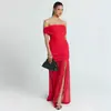 Artículo Popular de Comercio Exterior Europeo y Americano de Amazon: Vestido de Color Sólido sin Tirantes con Diseño de Hombros Caídos, Sexy Abertura de Malla y Corte Ajustado para Noche