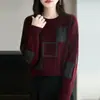 Nuevo suéter corto de punto para mujer de otoño e invierno, con bloques de color transfronterizos, cuello redondo y patrón jacquard, camiseta básica adelgazante