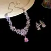 Aretes Colgantes y Collar de Flor de Circonita Brillante Estilo Corte Europeo y Americano, Cadena Ligera de Lujo Nicho para Clavícula, Joyería Exquisita Transfronteriza