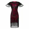 Vestido Retro de los años 20 Europeo y Americano Nuevo para Fiesta Sexy Moda Talla Grande Bordado con Cuentas Lentejuelas Flecos