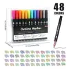 Caneta Outline de Linha Dupla Sonhadora Transfronteiriça 48 Cores Caneta Metálica DIY Planner Colorido Marcador Caneta de Pintura para Cartão de Natal