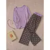 Estilo suave morado temperamento ajustado de manga larga pijama para mujer principios de otoño nuevo estilo adelgazante estampado de estrellas pantalón largo ropa de estar conjunto de dos piezas