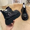 Botas de tornozelo Birkenstock de sola grossa estilo britânico para mulheres, nova coleção outono/inverno 2026, forradas com fleece para aquecimento, cabedal de couro, botas de algodão, que aumentam a altura, emagrecem, botas estilo Martin