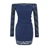 Vestido colado para mulher atraente, estilo sexy europeu e americano, novo vestido bodycon de renda de manga comprida ombro a ombro 2026