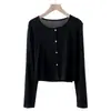 Blusa de Lyocell Tencel, novo cardigã de outono com design de botões, camiseta de manga longa estilo echarpe, blusa básica fina para mulheres