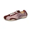 Couro Bovino + Tecido Color Block Mocassins Casuais Sapatos Esportivos Femininos Outono Inverno Novo Couro Genuíno Bico Redondo Sapatos Baixos Mocassins com Corte Profundo