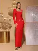 Vestido Largo Ajustado de Vendaje Sexy de Manga Larga Estilo Europeo y Americano con Pedrería, Elegante Vestido de Noche para Mujer con Cuello Cuadrado