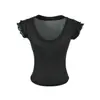 Top de Verano Elegante Juvenil con Escote Corazón Retro Europeo y Americano, Mangas Cortas con Volantes de Doble Capa, Cintura Ajustada, Camiseta Estilo Chica Picante para Mujer