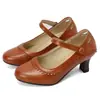 Sapatos de salto alto Mary Jane vintage de primavera com botões de borda em leque