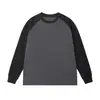 Camiseta de Manga Longa com Gola Redonda Raglan, Bloqueio de Cores, Punhos, Design Liso, Fio Duplo de Algodão Sorona, Contagem 21