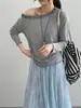 Hada de Primavera~Diseño Estilo Coreano con Borde Fruncido Camiseta de Manga Larga de un Solo Hombro para Mujer, Blusa Adelgazante y Elegante E3525